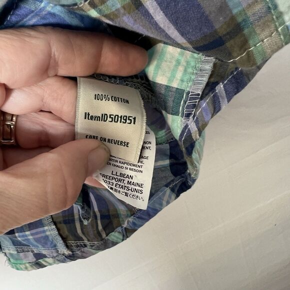 LL Bean Women’s M Petite Blue Plaid Country Patchwork Button Front Top Casual - Picture 6 of 9